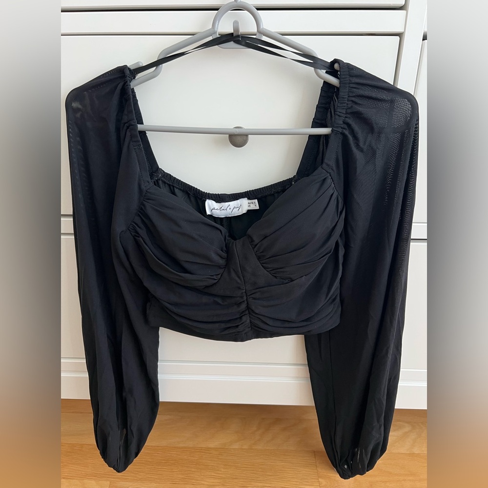 Petal & Pup Black Ruched Long Sleeve Top